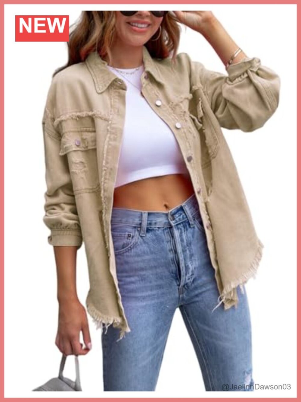 Oversized Ripped Denim Jacket Frayed Hem Button Front Boyfriend Shacket